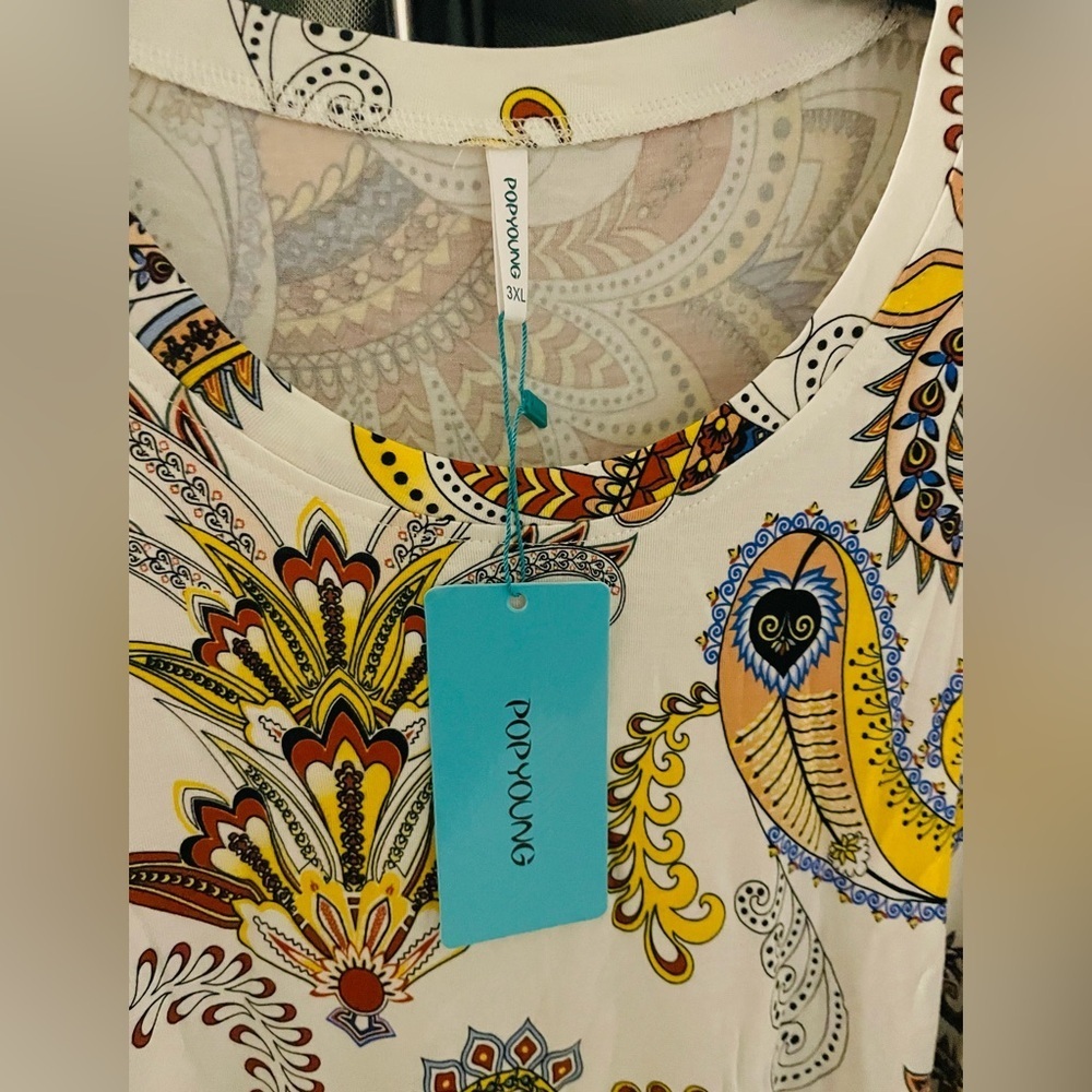 Colorful Paisley Print Sleeveless Long Top or Mini Dress size 3X NWT - Picture 2 of 8